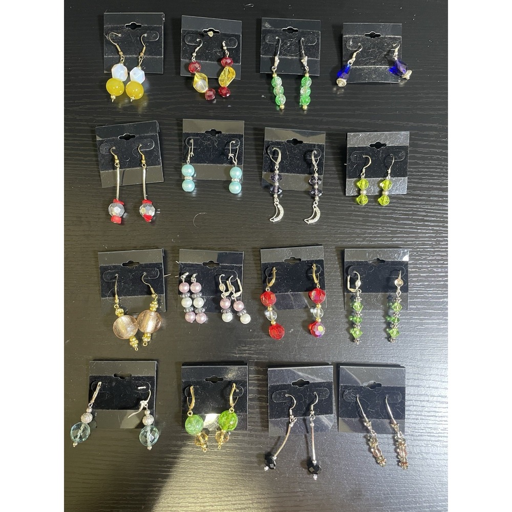 Handmade Beaded Dangle Earrings Lot of 16 Pairs - Artisan Glass Bead Jewelry New